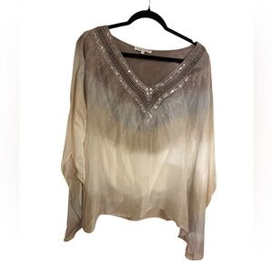 Women’s Tempo Paris Ombré Butterfly Sleeve Blouse Top Silky Feel Size Small